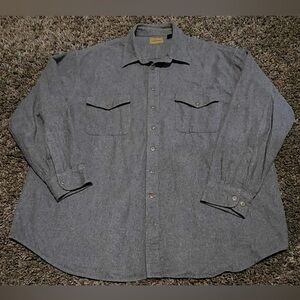 St. John’s Bay Men’s 2XLT Heavyweight 100% Cotton Gray Button Down Shirt EUC